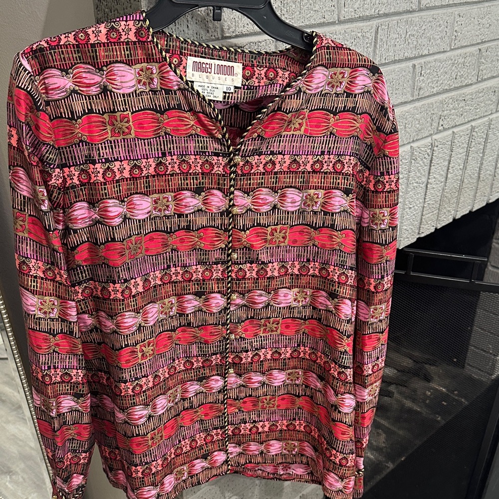 Maggy London Red and Pink Silk Blouse